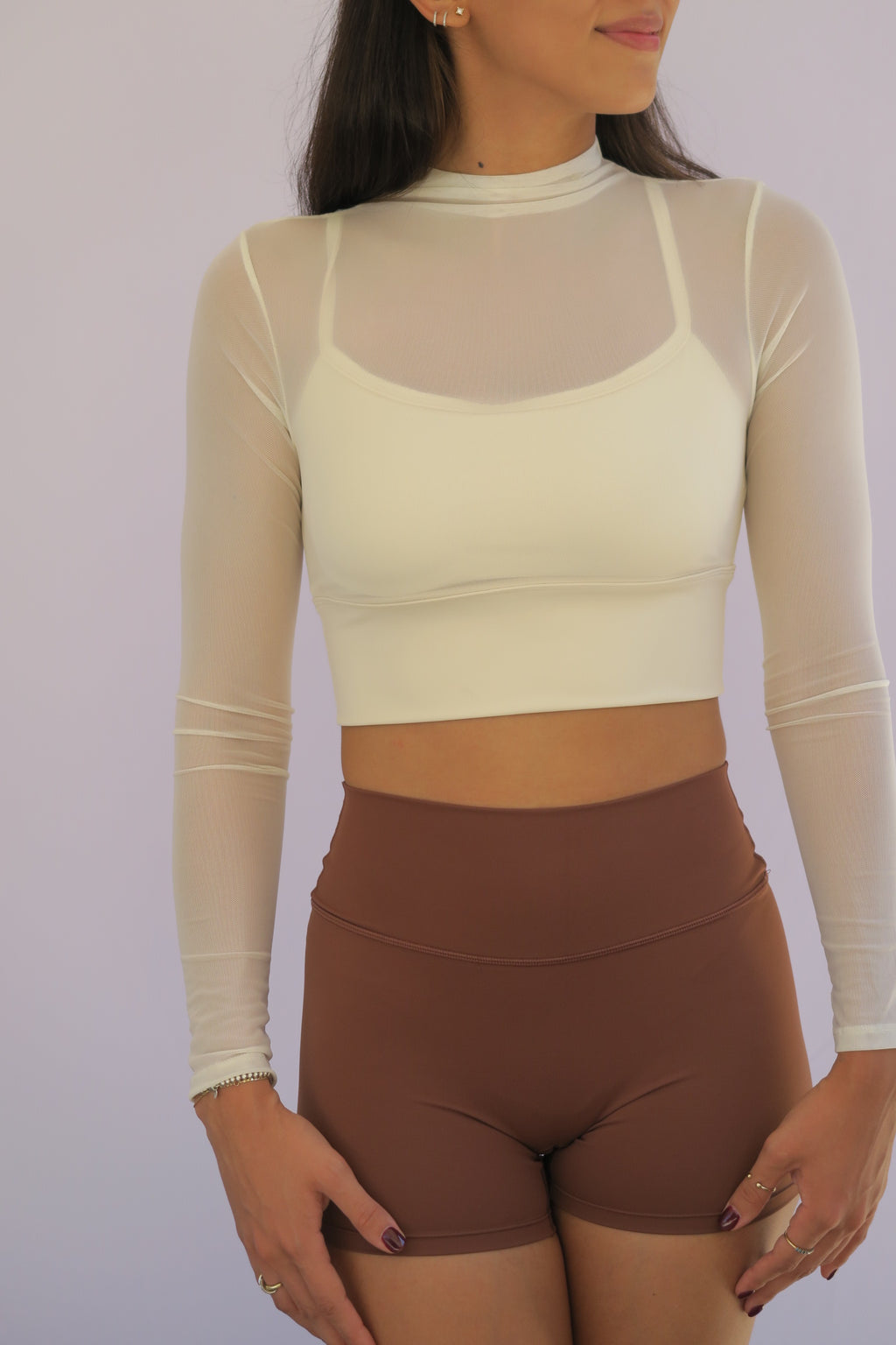 Fitted Mesh Long Sleeve Crop Top